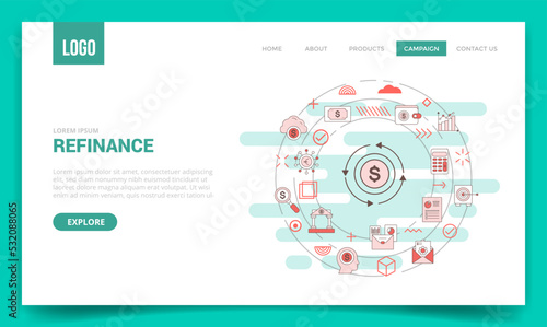 refinance concept with circle icon for website template or landing page homepage