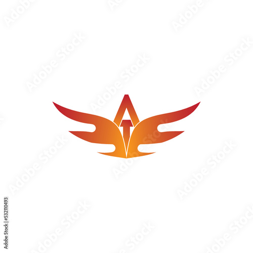 Wing with AT letter logo design vector