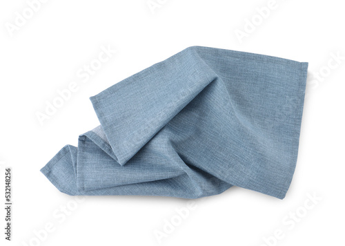 New clean light blue cloth napkin isolated on white, top view