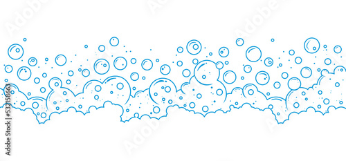 Soap bubbles and foam water vector line background, transparent suds outline pattern. Abstract illustration