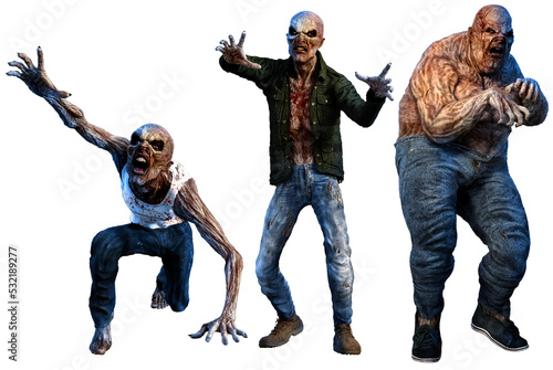 Group of zombies 3D illustration