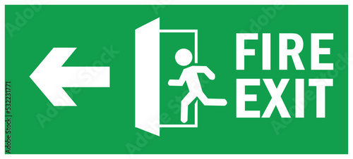 emergency exit sign. green color. warning sign plate