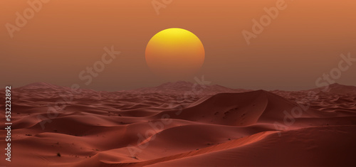 Beautiful sand dunes in the Sahara desert at sunrise - Sahara, Morocco