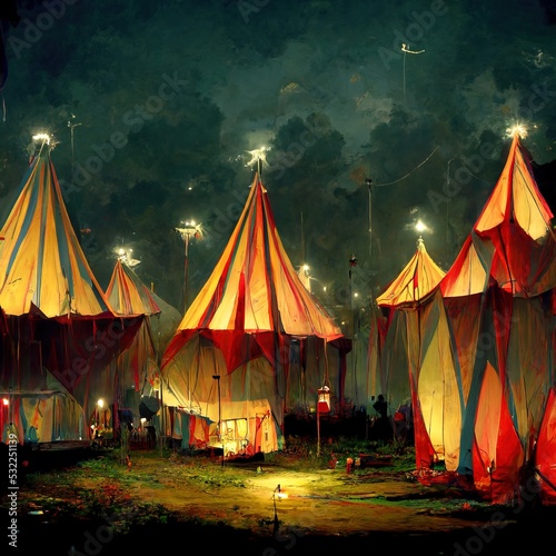 3D rendering of a circus tent with a lot of property in colorful vibes