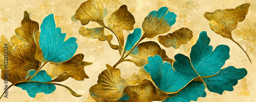 art background with decorative ginkgo leaves in vintage style