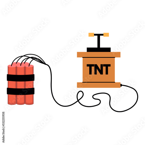 Cartoon dynamite and tnt explosives with timer and fuse. Fire bomb and dangerous weapon to destroy. Game icon for destruction and dangerous burning object vector illustration