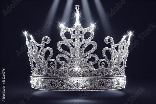 Beautiful queen or king silver crown on dark background. Fantasy medieval key visuals.