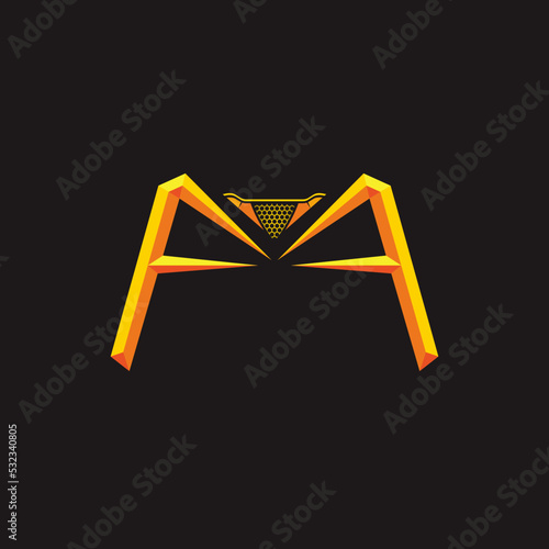 Game joystick shape of mirrored letter F with embossed effect. For e-sport gaming logo and or initial name.