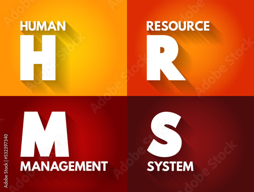 HRMS Human Resource Management System - suite of software applications used to manage human resources and related processes, acronym text concept background