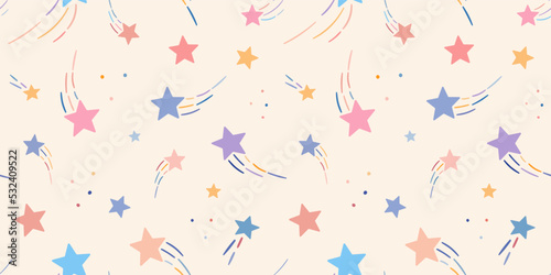 Colorful stars seamless repeat background, shooting star pattern