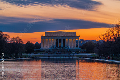 WASHINGTON D.C.,USA - APRIL 05, 2018 : Sunset at the Lincoln Memorial in Washington D.C.