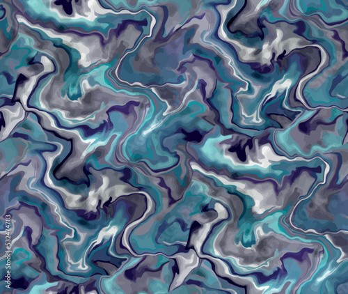 Seamless aqua blue watercolor liquid marbling pattern vector. modern wallpaper design