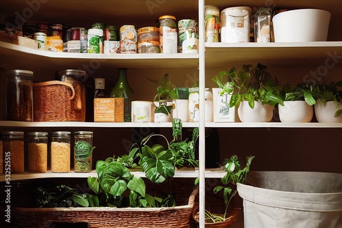 kitchen pantry with plants illustration