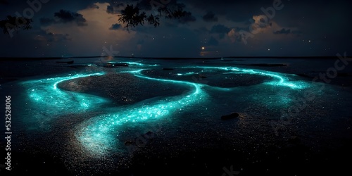 An illustration of the Bioluminescence shore in maldives.