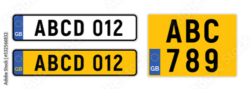 United Kingdom number plate licence registration. British number plate europe england automobile symbol.
