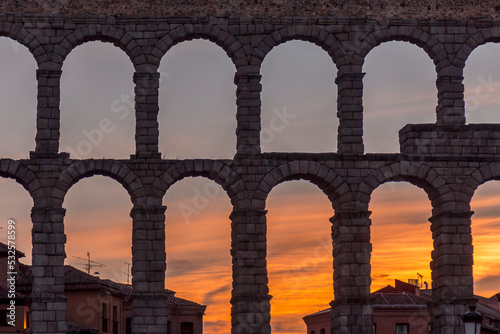 The ancient Roman aqueduct of Segovia, Spain