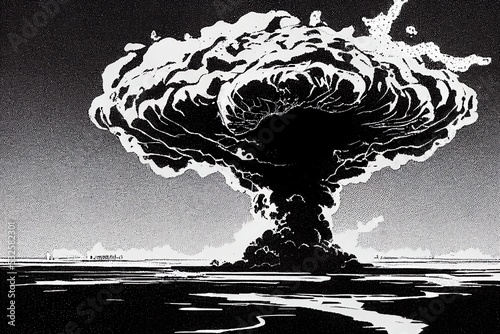 nuke explosion in black and white illustration