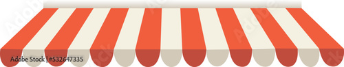 Red and white striped awning. Shop canopy, cafe sunshade, store awning or roof with red and white stripes isolated vector set. Realistic striped store sunshade awning. Front tent roof for shop.