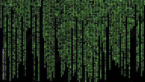 Digital binary code. Digital rain. green binary code