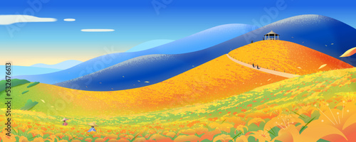 Orange daylily field background