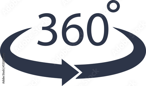 360 degree view rotation icon. Virtual reality signs.