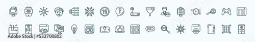 special lineal technology icons set. outline icons such as virtual hine, type hierarchy, routers, ide, video game controller, wireframe, electric light bulb, sitemaps, search engine marketing, text