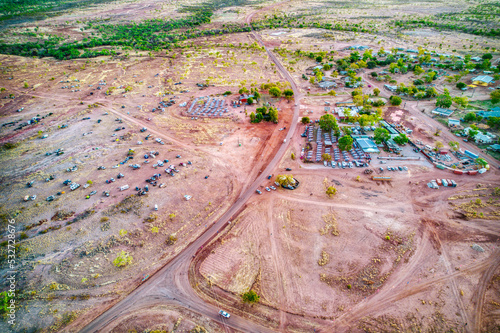 Aerial view of the community of Kalkaringi during the Freedom Day Festival, Northern Territory Australia. 26 August 2022