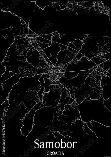 Black and White city map poster of Samobor Croatia.