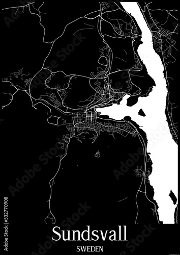 Black and White city map poster of Sundsvall Sweden.
