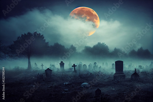 Spooky graveyard at Halloween. 