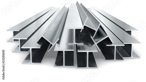 Stack of steel beam on white background. 3d rendering