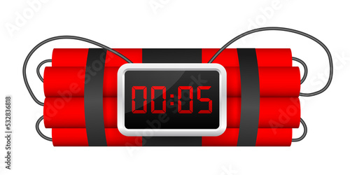 Red dynamite pack with electric time bomb, TNT. stock illustration.