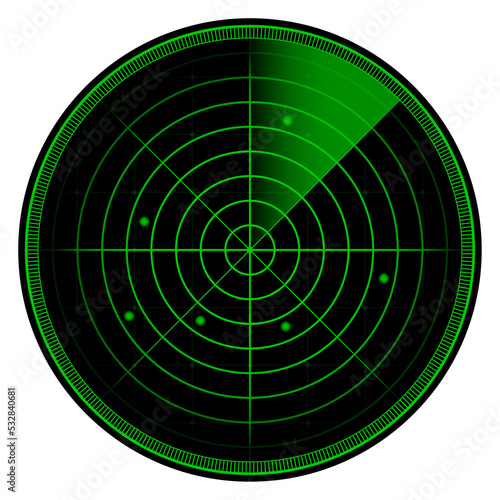 Realistic radar in searching. Radar screen with the aims. stock illustration.