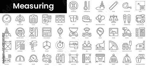 Set of outline measuring icons. Minimalist thin linear web icon set. vector illustration.