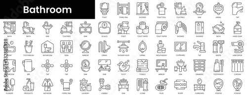 Set of outline bathroom icons. Minimalist thin linear web icon set. vector illustration.