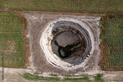 Aerial view of sinkholes in a farm