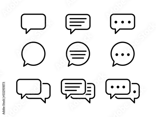 Chat bubble set outline vector isolated on white background. Chat icon.Line chat icons for flat design. Talk baloon icons. Chat speech bubble.