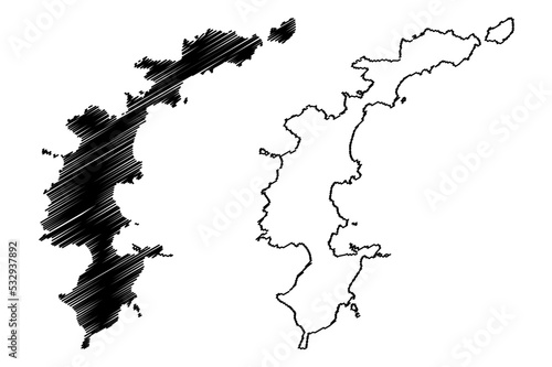 Ponza island (Sardinia, Italian Republic, Italy, Pontine Islands) map vector illustration, scribble sketch Ponza map