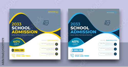 School admission promotional instagram banner, Back to school admission promotion banner. school admission template for social media ad. Editable Vector formate
