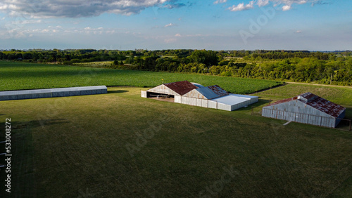 aircraft hangars on a grass runway