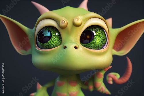 A 3D generated adorable goblin generated by AI for a kid-friendly Halloween