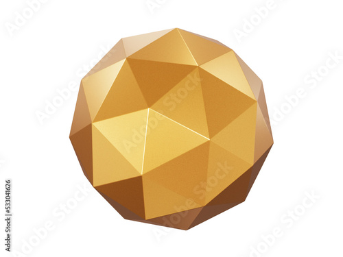 3d geometric shape polyhedron gold color. Metal simple figure for your design on isolated background. 3d rendering illustration 