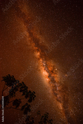 The Milky Way above the Guaporé-Itenez river and the small, remote Amazonian village of Cafetal, Beni Department, Bolivia, on the border with Rondonia state, Brazil