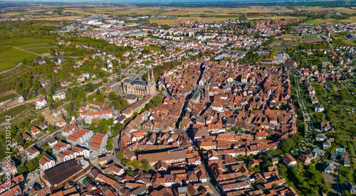 Aerial view of the city Obernai in France