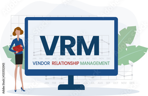 VRM - Vendor Relationship Management. business concept background. Vector illustration for website banner, marketing materials, business presentation, online advertising.