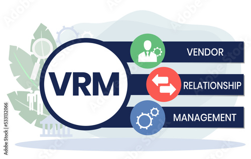VRM - Vendor Relationship Management. business concept background. Vector illustration for website banner, marketing materials, business presentation, online advertising.