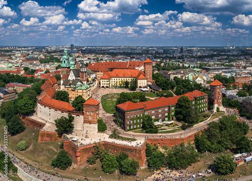 Front view of Wawel castle in Krakow, Poland