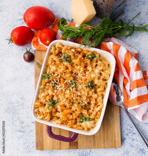 Italian classic dish lasagna with tomato sausage and chicken