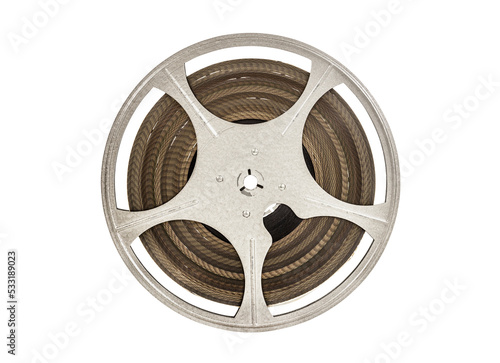 Vintage 8mm movie film reel isolated.