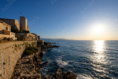 Landscape view on the old coastal village and fortification of Antibes on the french riviera in France